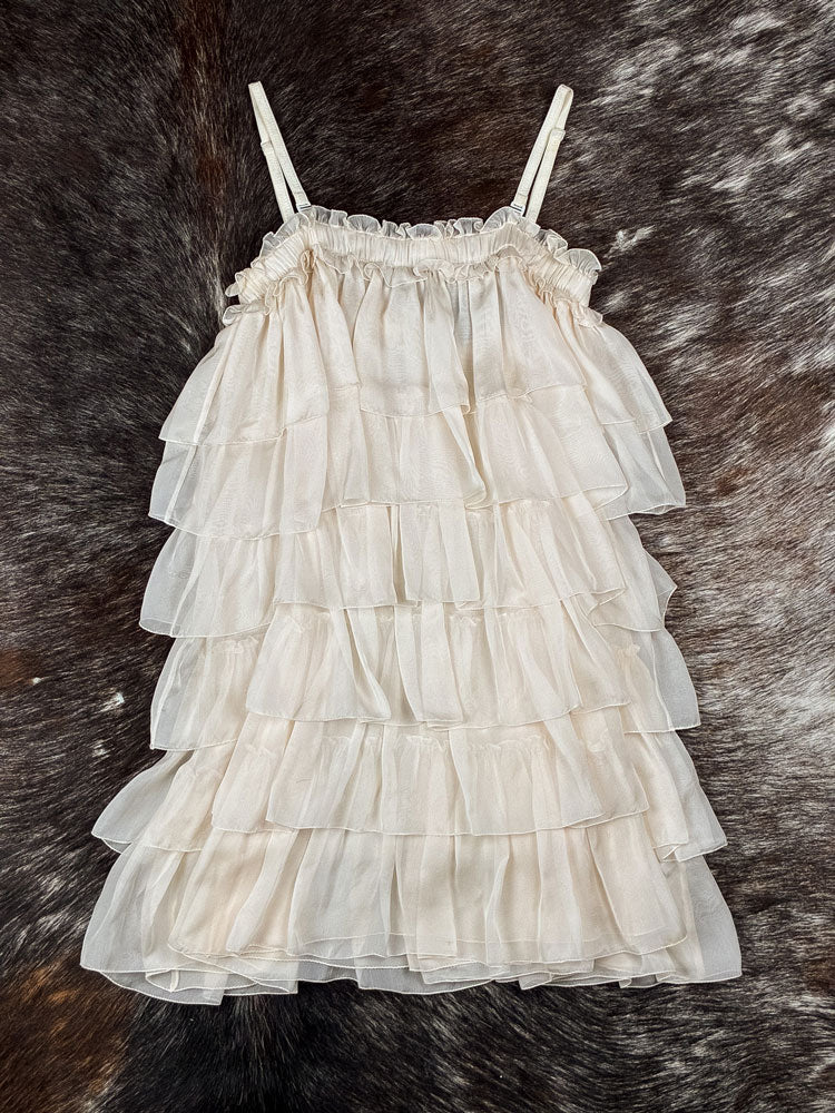 D&G 2000s Ivory Silk Tiered Mini Dress