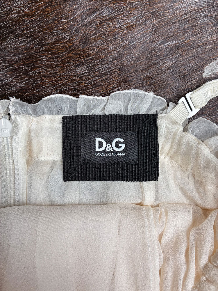 D&G 2000s Ivory Silk Tiered Mini Dress