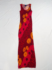 Kenzo Jeans 2000s Red Mixed Floral Patchwork Maxi Dress - S/M