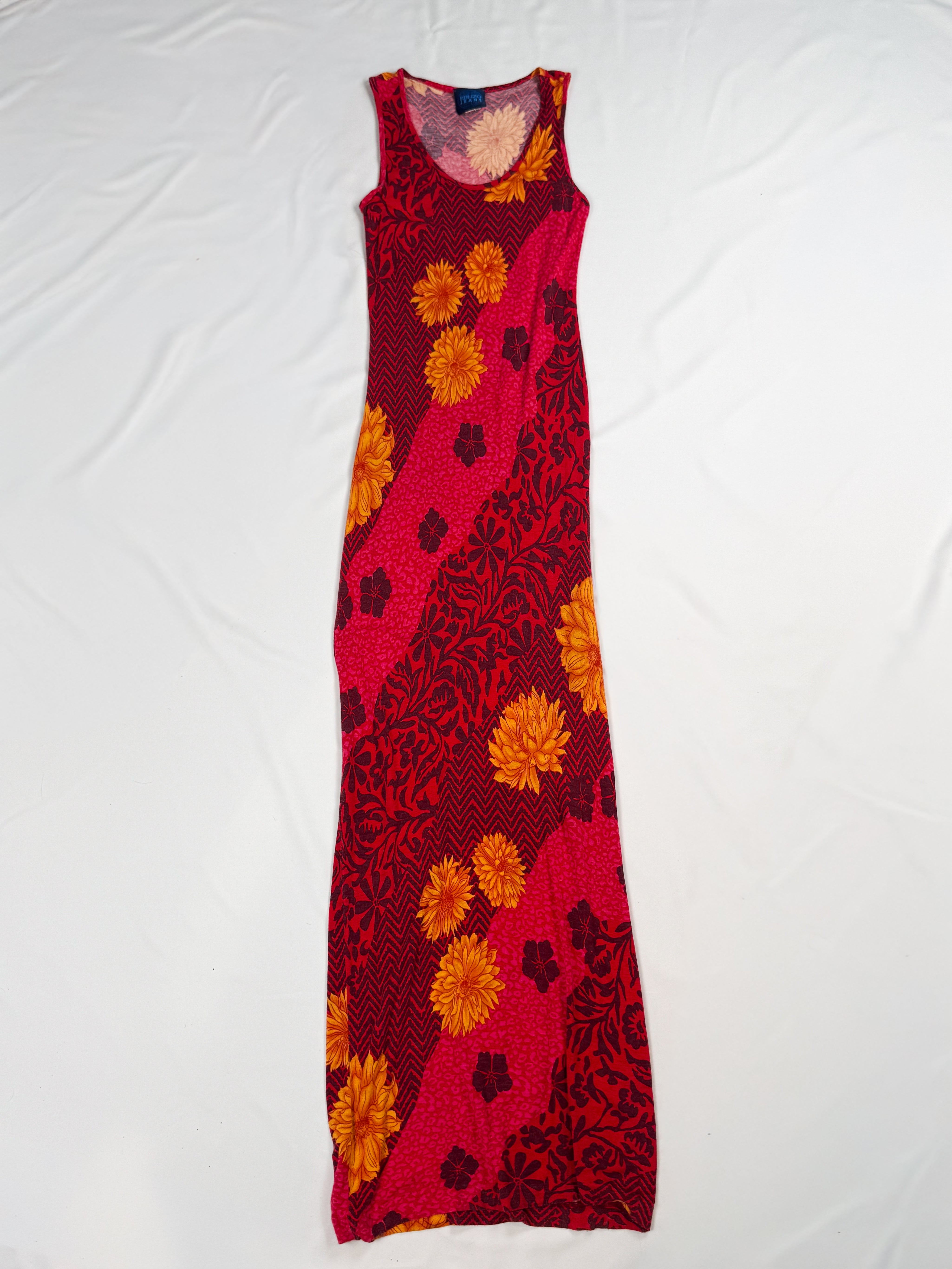 Kenzo Jeans 2000s Red Mixed Floral Patchwork Maxi Dress - S/M