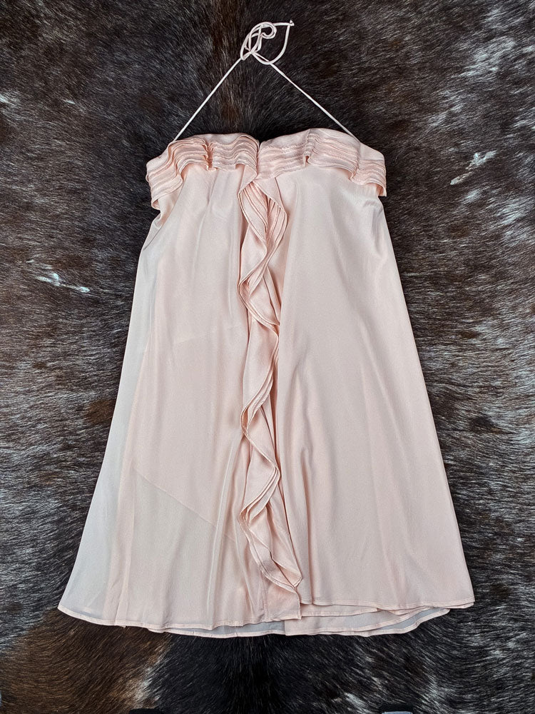 Blumarine 2000s Pink Silk Ruffle Halter Dress