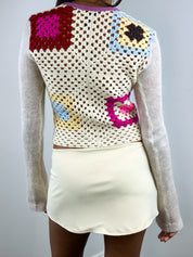 Custo Barcelona 2000s Purple Print Crochet Back Long Sleeve Top - S/M