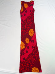 Kenzo Jeans 2000s Red Mixed Floral Patchwork Maxi Dress - S/M