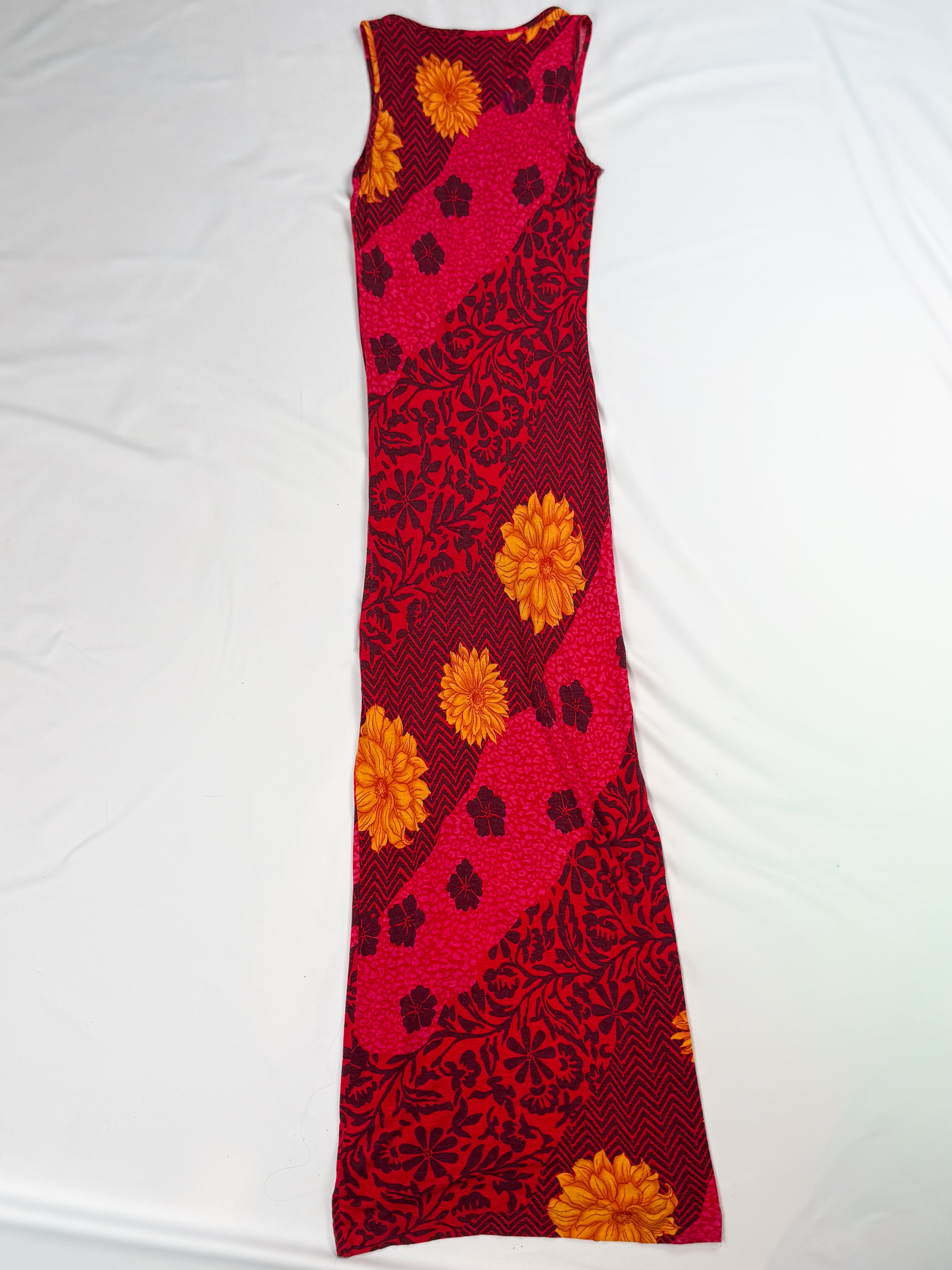 Kenzo Jeans 2000s Red Mixed Floral Patchwork Maxi Dress - S/M
