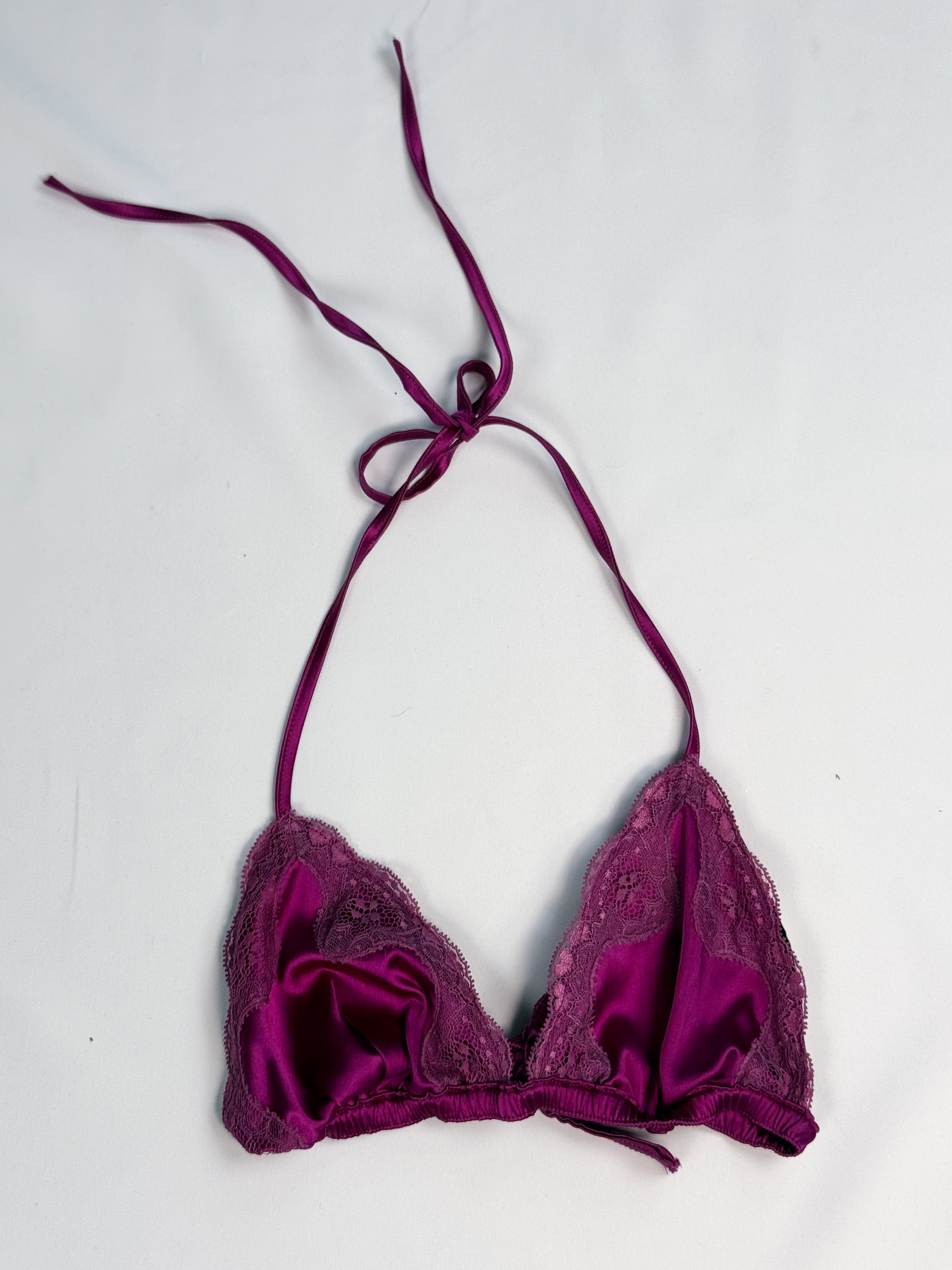 Blumarine 2000s Magenta Silk Lace Halter Bikini Set - XS Top - L Bottoms