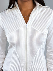 Naracamicie 2000s White Pintuck Zip Front Fitted Shirt - S