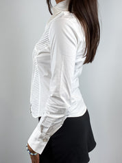 Naracamicie 2000s White Pintuck Zip Front Fitted Shirt - S