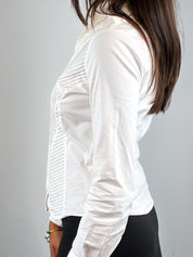 Naracamicie 2000s White Pintuck Zip Front Fitted Shirt - S