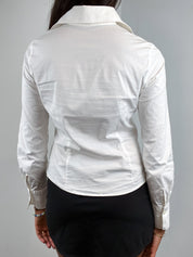 Naracamicie 2000s White Pintuck Zip Front Fitted Shirt - S