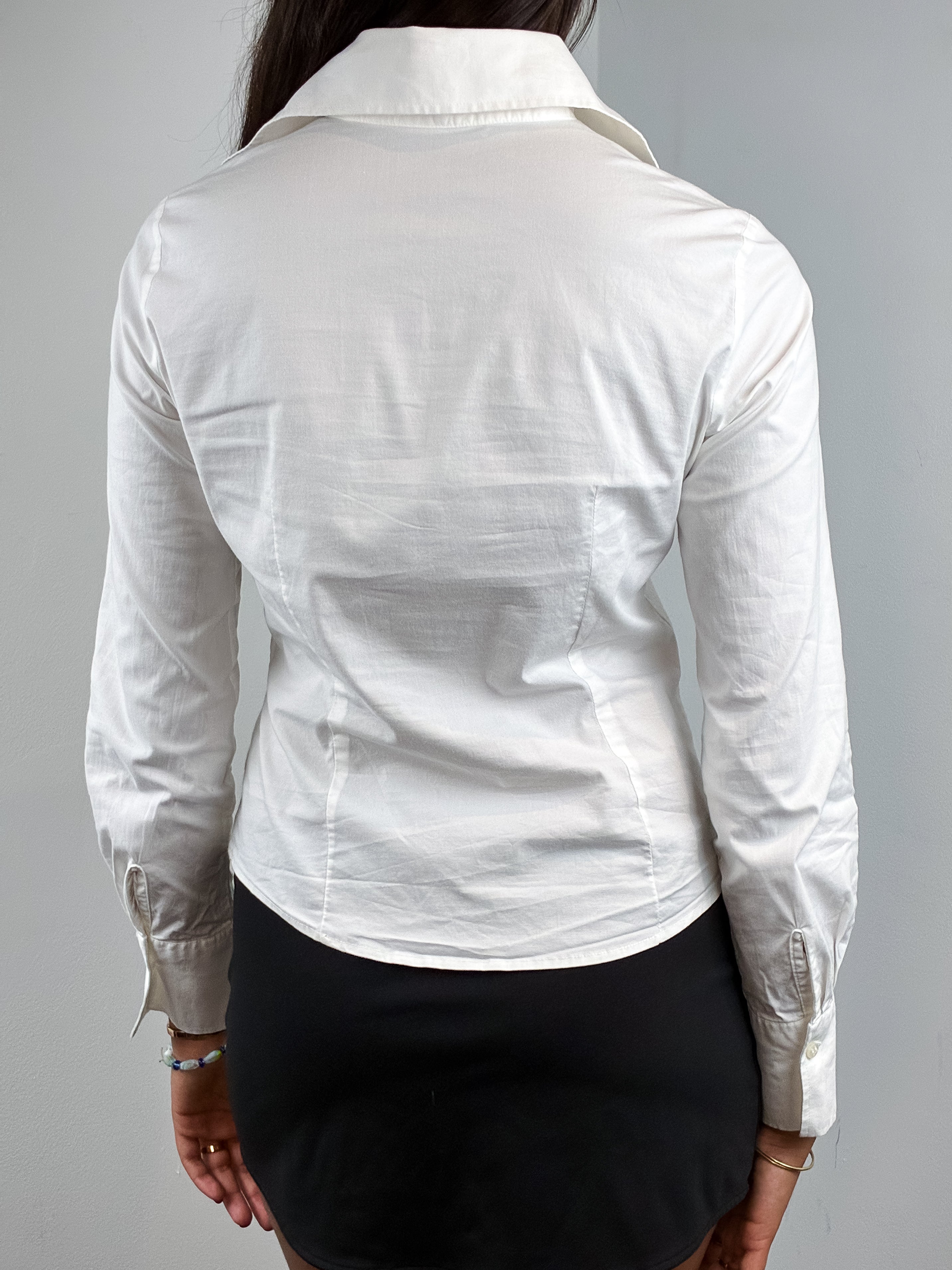 Naracamicie 2000s White Pintuck Zip Front Fitted Shirt - S