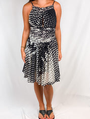 Gai Mattiolo 2000s Black & White Polka Dot Silk Party Dress - S/M