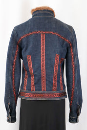 2000s Roccobarocco Denim Embroidered Fur Jacket – S