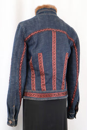 2000s Roccobarocco Denim Embroidered Fur Jacket – S