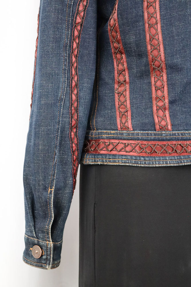 2000s Roccobarocco Denim Embroidered Fur Jacket – S