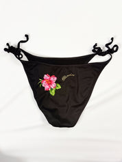 Blumarine 2000s Black Hibiscus Embroidered Bikini and Sarong Set – M/L