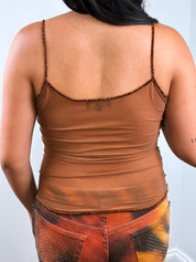 Luisa Spagnoli 2000s Bronze Beaded Sequin Floral Mesh Tank - XS/S