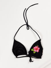 Blumarine 2000s Black Hibiscus Embroidered Bikini and Sarong Set – M/L