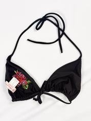 Blumarine 2000s Black Hibiscus Embroidered Bikini and Sarong Set – M/L