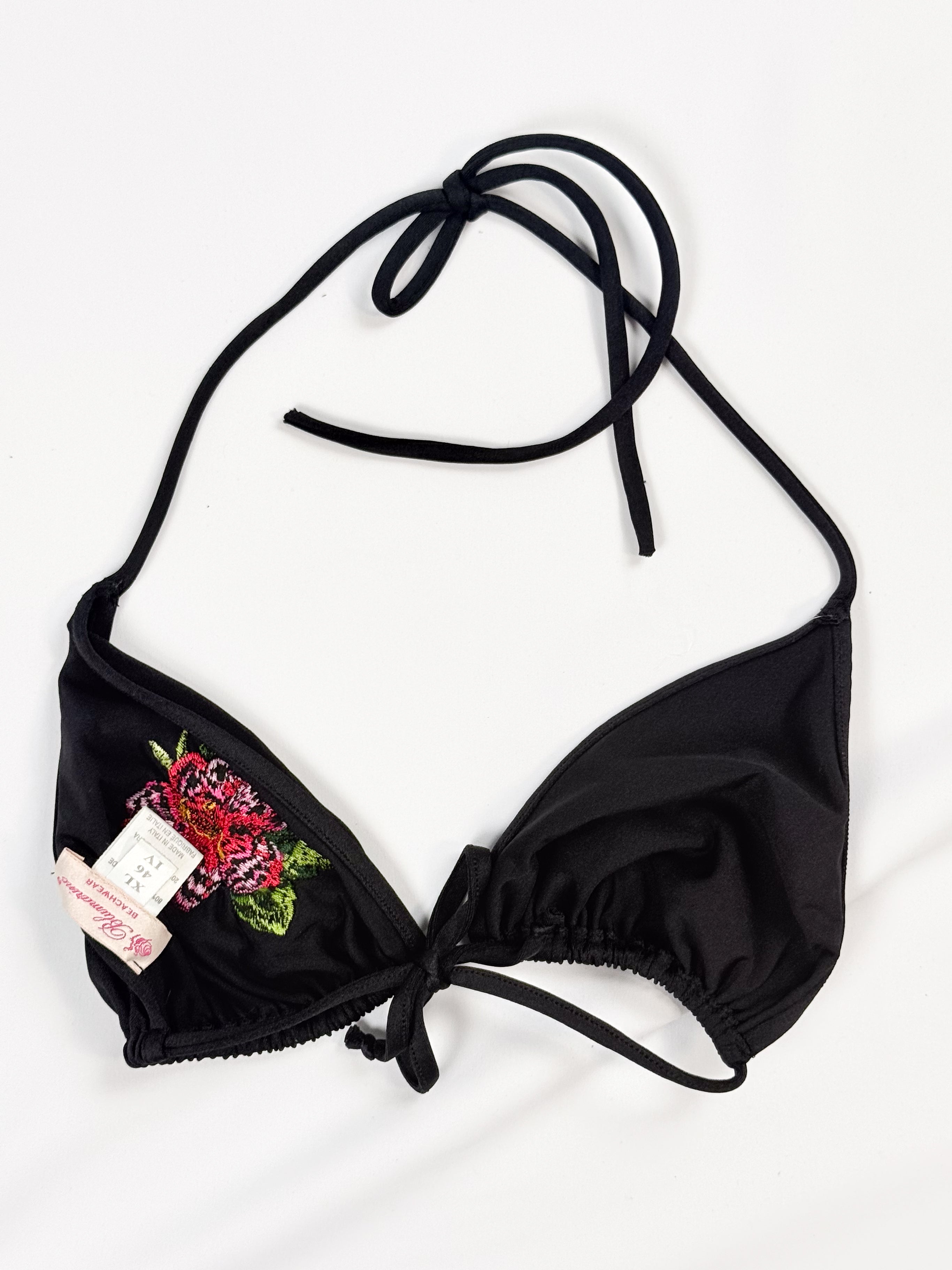 Blumarine 2000s Black Hibiscus Embroidered Bikini and Sarong Set – M/L