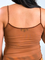 Luisa Spagnoli 2000s Bronze Beaded Sequin Floral Mesh Tank - XS/S