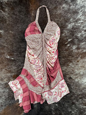 One Step 2000s Pink Patchwork Halter Dress