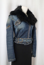 2000s Phard Dark Denim Jacket with Faux Fur – XS/S