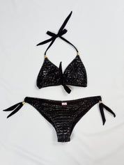 Pin-Up Stars 2000s Black Croc-Embossed Triangle Bikini Set