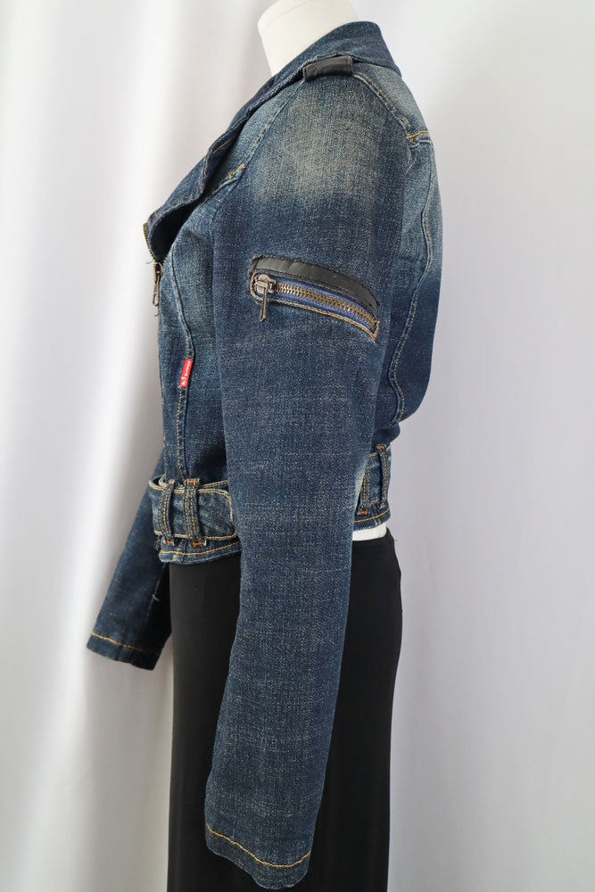 2000s Phard Dark Denim Jacket with Faux Fur – XS/S