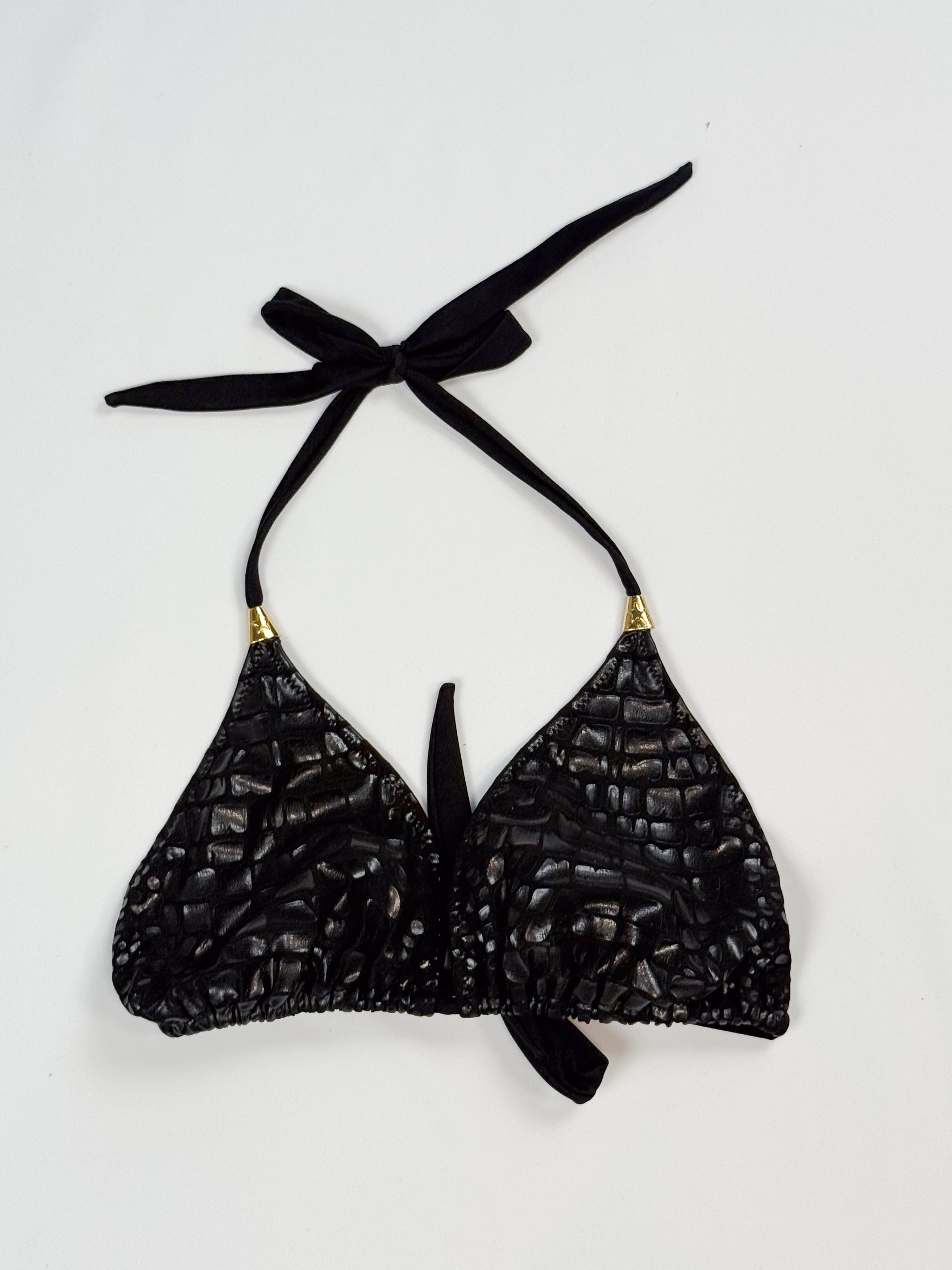 Pin-Up Stars 2000s Black Croc-Embossed Triangle Bikini Set
