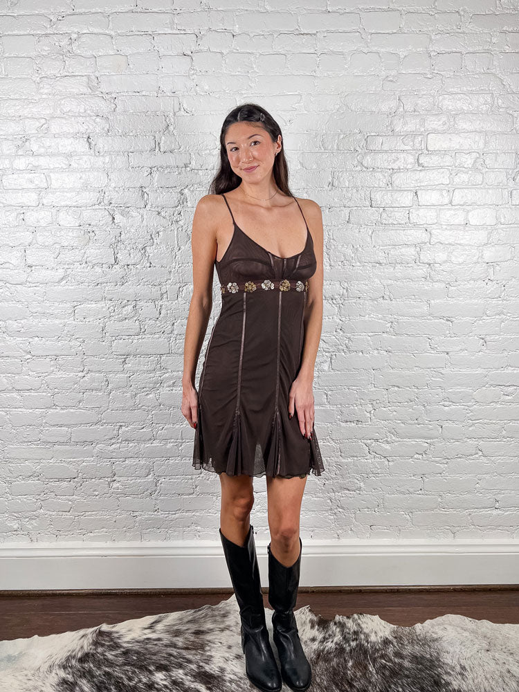 Cristinaeffe Brown Dress Sequin Flowers