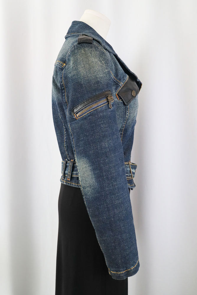 2000s Phard Dark Denim Jacket with Faux Fur – XS/S