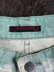 Roberto Cavalli 2003 Seafoam Wave-Print Low-Rise Jeans