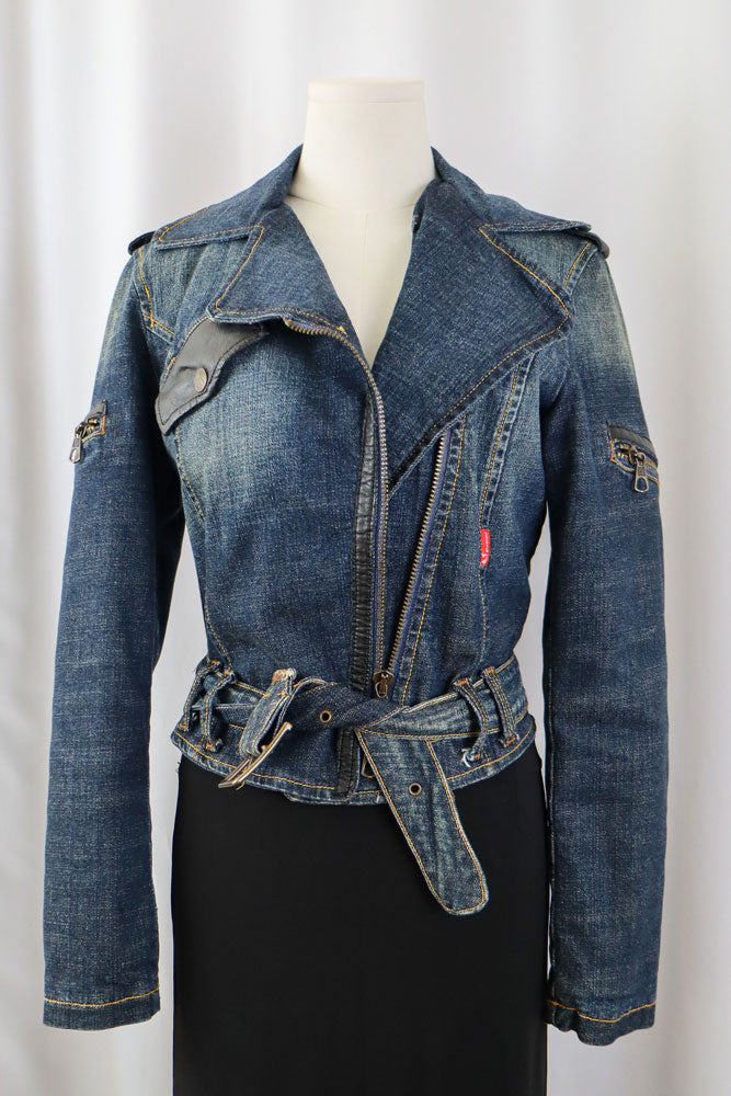 2000s Phard Dark Denim Jacket with Faux Fur – XS/S
