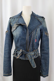 2000s Phard Dark Denim Jacket with Faux Fur – XS/S