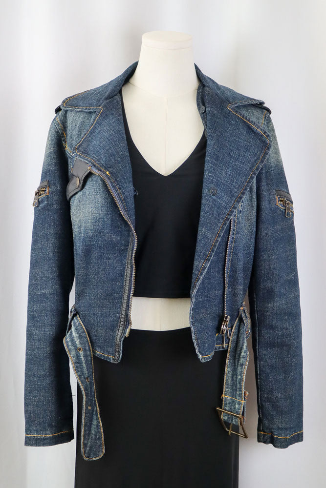 2000s Phard Dark Denim Jacket with Faux Fur – XS/S