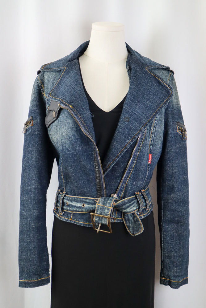 2000s Phard Dark Denim Jacket with Faux Fur – XS/S