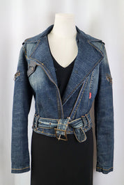 2000s Phard Dark Denim Jacket with Faux Fur – XS/S