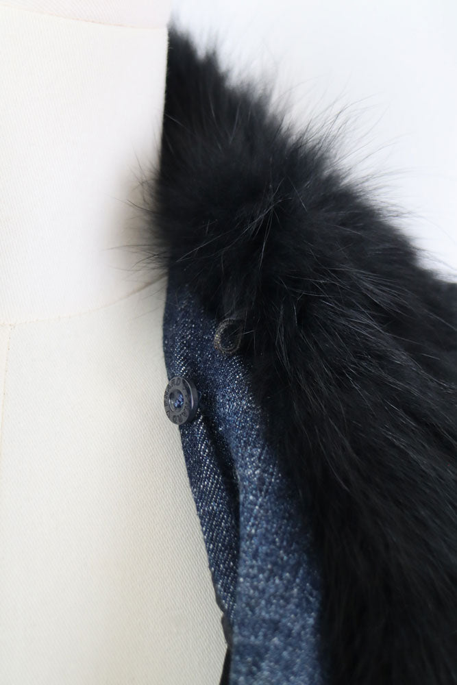 2000s Phard Dark Denim Jacket with Faux Fur – XS/S