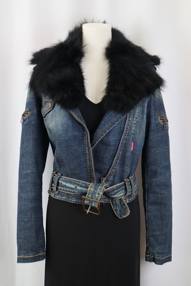 2000s Phard Dark Denim Jacket with Faux Fur – XS/S