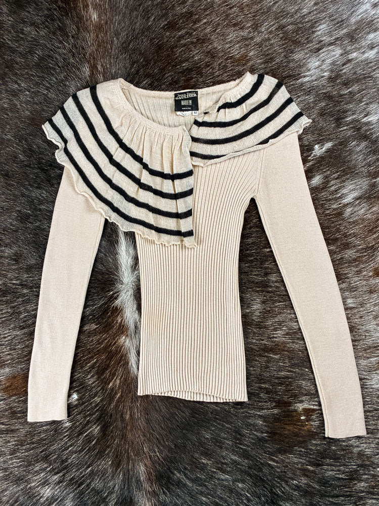 Jean Paul Gaultier Maille 1990s Virgin Wool Striped Ruffle Sweater