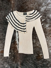 Jean Paul Gaultier Maille 1990s Virgin Wool Striped Ruffle Sweater