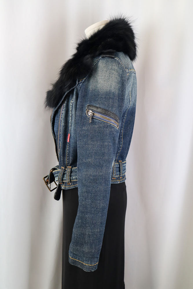 2000s Phard Dark Denim Jacket with Faux Fur – XS/S