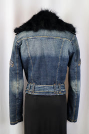 2000s Phard Dark Denim Jacket with Faux Fur – XS/S