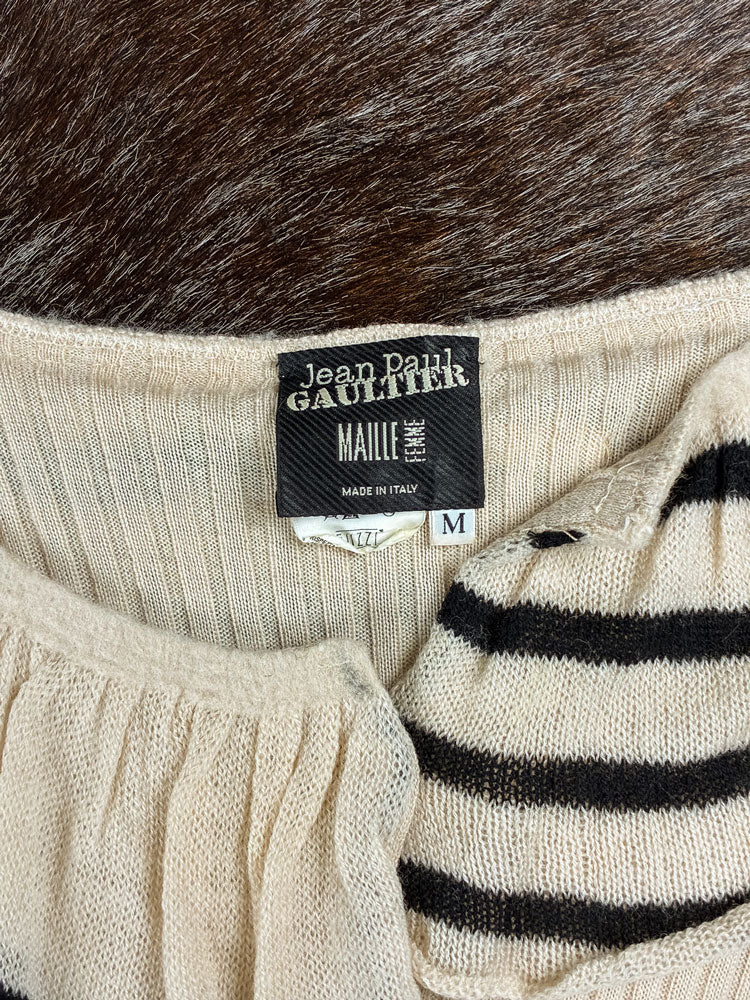 Jean Paul Gaultier Maille 1990s Virgin Wool Striped Ruffle Sweater