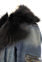 2000s Phard Dark Denim Jacket with Faux Fur – XS/S