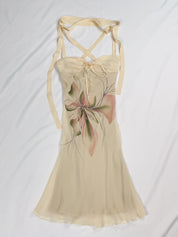 Patrizia Pepe 2000s Cream Hand-Painted Floral Halter Midi Dress - S