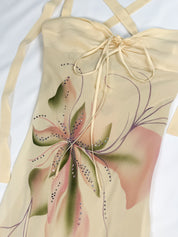 Patrizia Pepe 2000s Cream Hand-Painted Floral Halter Midi Dress - S