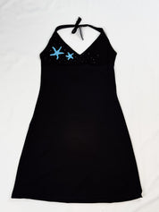 Blumarine Beachwear 2000s Black Halter Mini Dress with Starfish Beaded Detail - M/L