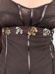 Cristinaeffe Brown Dress Sequin Flowers