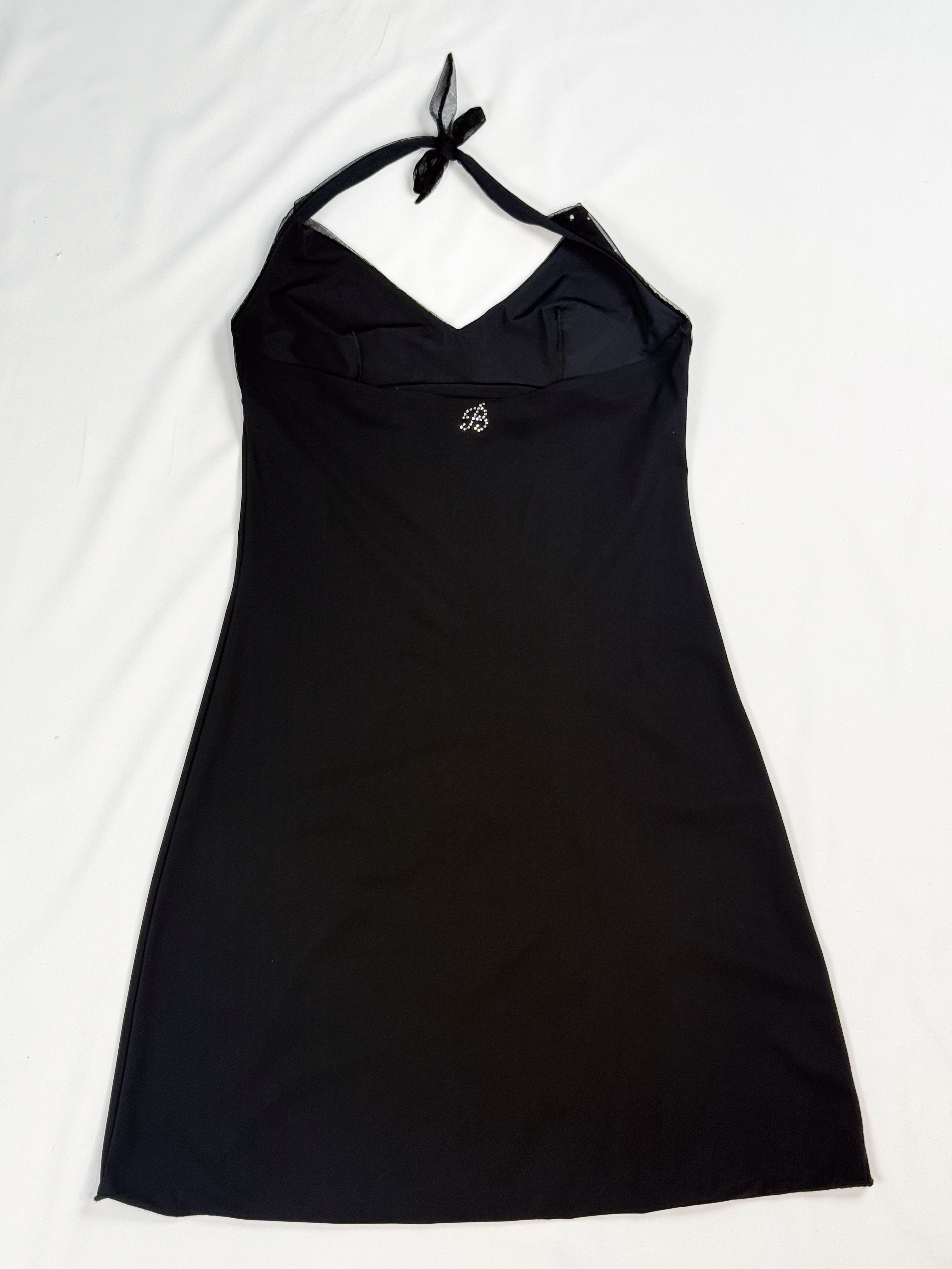 Blumarine Beachwear 2000s Black Halter Mini Dress with Starfish Beaded Detail - M/L
